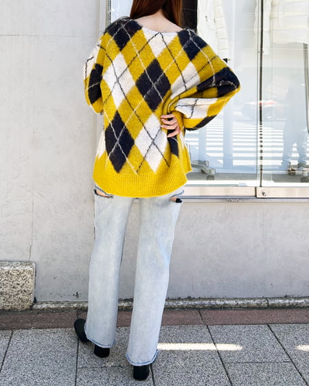INGNI（イング） アーガイル柄シャギーニットカーディガン ﾏｽﾀｰﾄﾞ