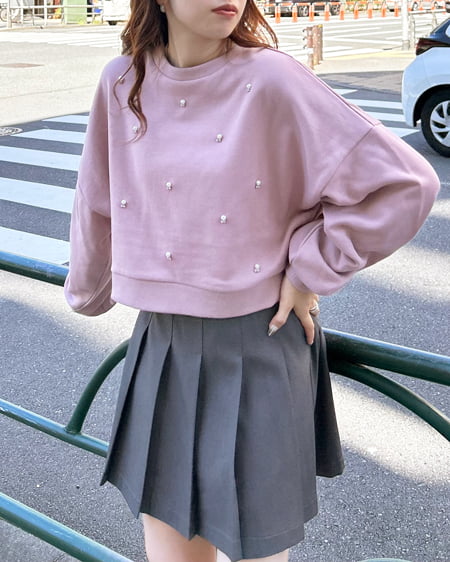 INGNI（イング） パールビジュー付スウェットプルオーバー ｽﾓｰｸﾋﾟﾝｸ