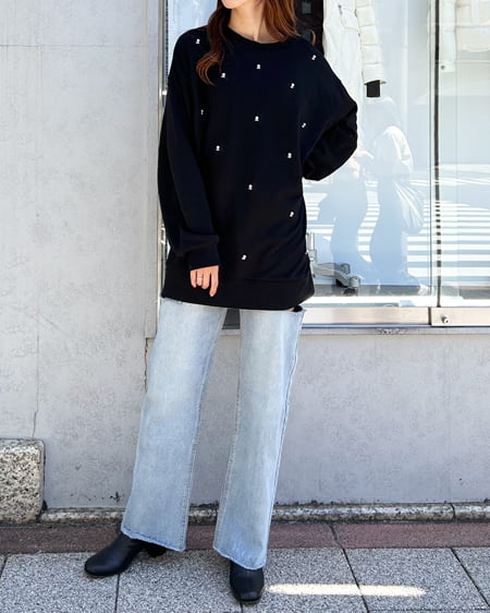 INGNI（イング） パールビジュー付スウェットチュニック ｸﾛ