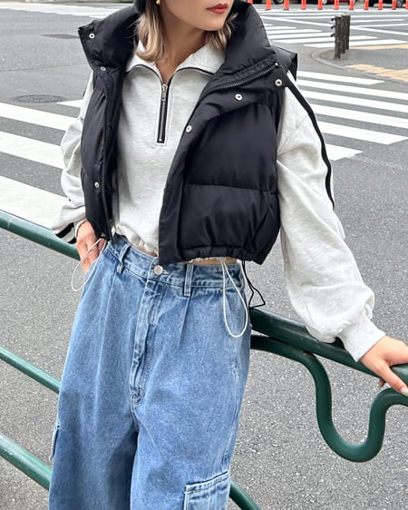 INGNI（イング） クロップド丈中綿ベスト ｸﾛ