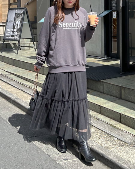 INGNI（イング） ラグランロゴスウェットチュニック ﾁｬｺｰﾙｸﾞﾚｰ