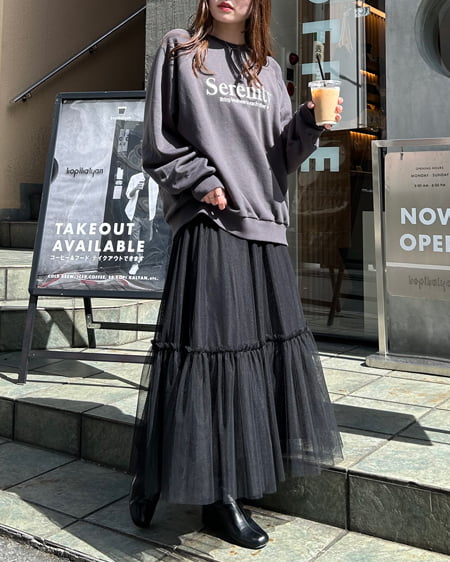 INGNI（イング） ラグランロゴスウェットチュニック ﾁｬｺｰﾙｸﾞﾚｰ