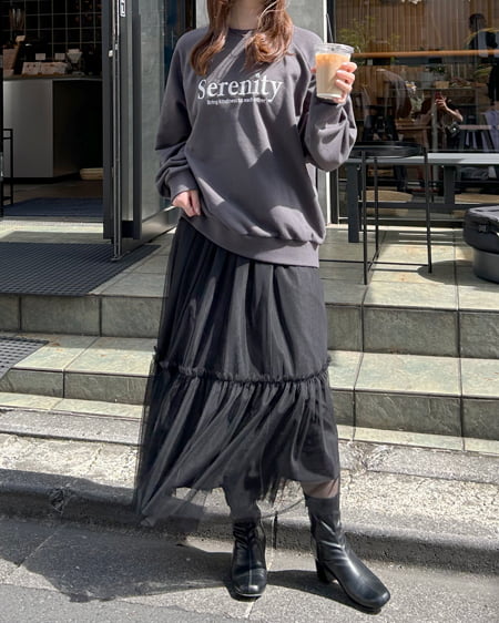 INGNI（イング） ラグランロゴスウェットチュニック ﾁｬｺｰﾙｸﾞﾚｰ