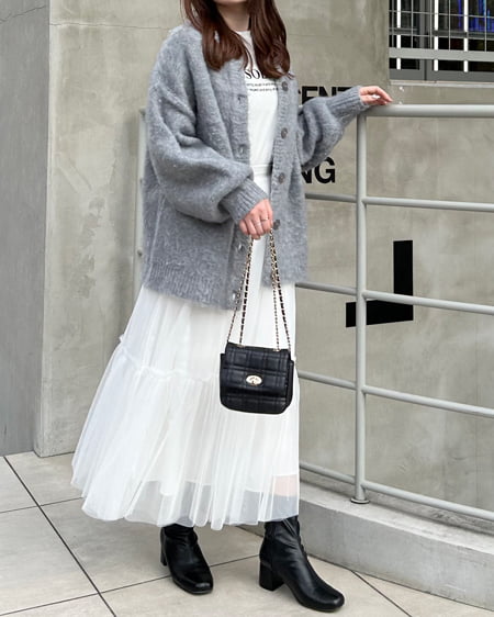 INGNI(イング) ミドル丈シャギーニットカーディガン(前後2way) グレー