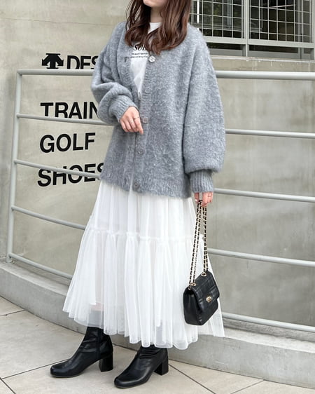 INGNI(イング) ミドル丈シャギーニットカーディガン(前後2way) グレー