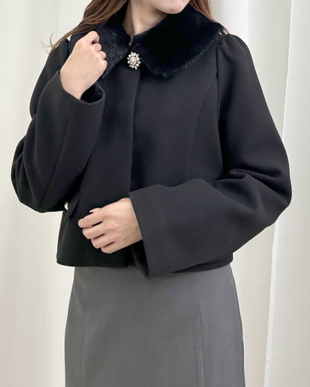 INGNI（イング） 4Wayビジューボタンショートコート ｸﾛ