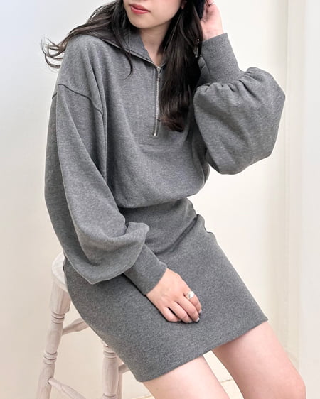 INGNI(イング) ハーフZIPチュニックワンピース チャコールグレー
