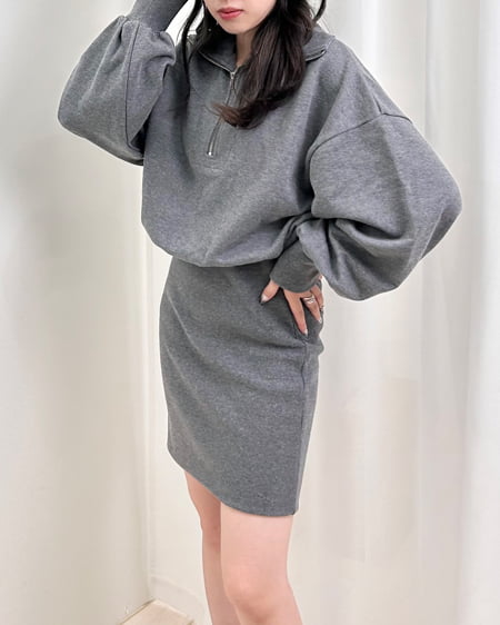 INGNI(イング) ハーフZIPチュニックワンピース チャコールグレー