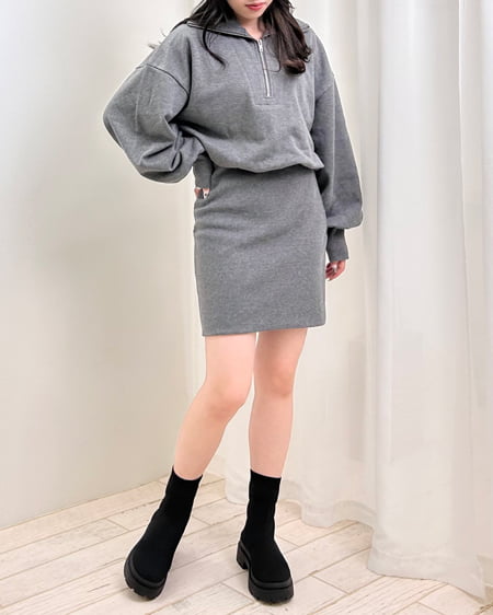 INGNI(イング) ハーフZIPチュニックワンピース チャコールグレー