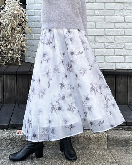 花柄オーガンジー／スカート