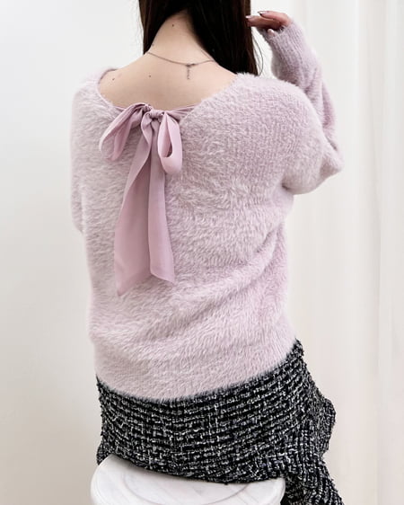 INGNI(イング) Backリボンフェザーヤーンニット ピンク