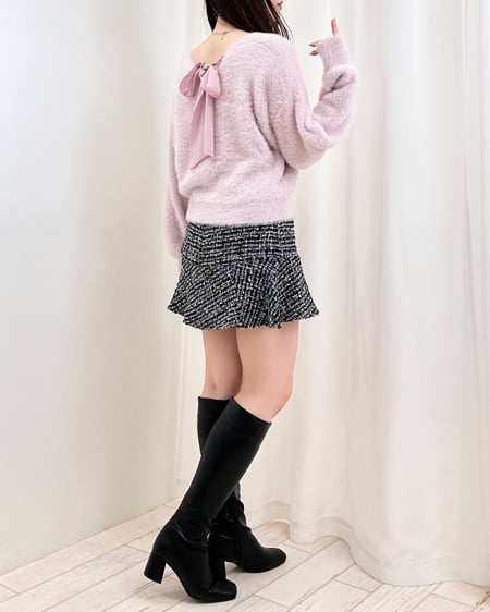 INGNI(イング) Backリボンフェザーヤーンニット ピンク