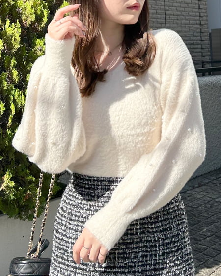 INGNI(イング) Vネック袖パールフェザーヤーンニット