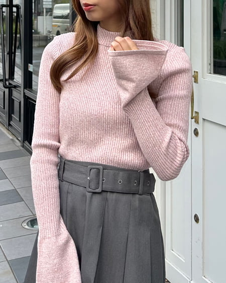 INGNI（イング） メランジフレアスリーブリブニット ﾋﾟﾝｸ