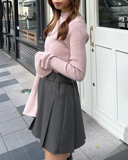 INGNI（イング） メランジフレアスリーブリブニット ﾋﾟﾝｸ