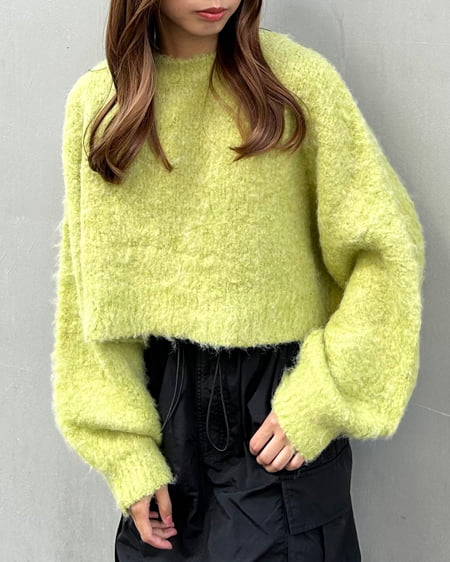 INGNI(イング) ショート丈シャギーニット グリーン