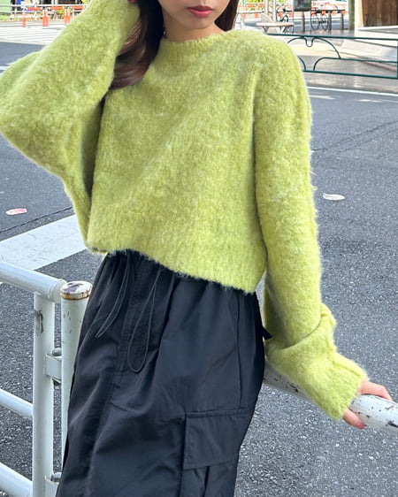 INGNI(イング) ショート丈シャギーニット グリーン