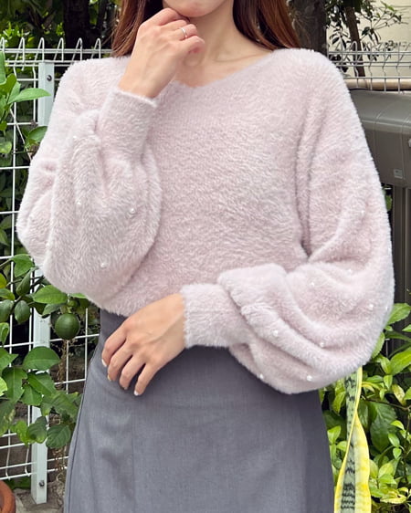 INGNI（イング） Vネック袖パールフェザーヤーンニット ﾋﾟﾝｸ