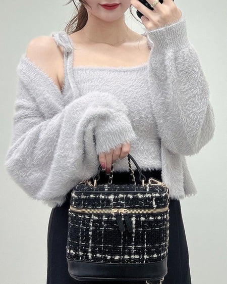 INGNI(イング) フェザーショート丈ニットカーディガン+肩リボンキャミSET グレージュ