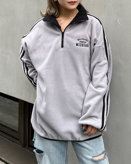 INGNI(イング) ハーフジップ配色サイドラインフリーストップス グレー