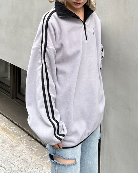 INGNI(イング) ハーフジップ配色サイドラインフリーストップス グレー