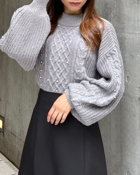INGNI(イング) パール付ケーブルニット/A グレー