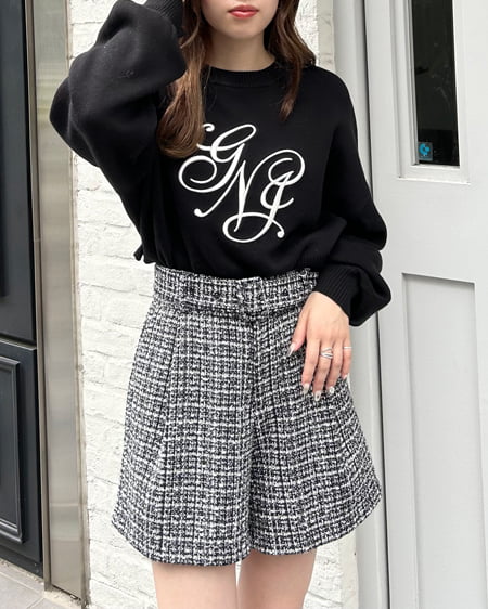 INGNI(イング) イニシャル刺しゅうロゴニット クロ