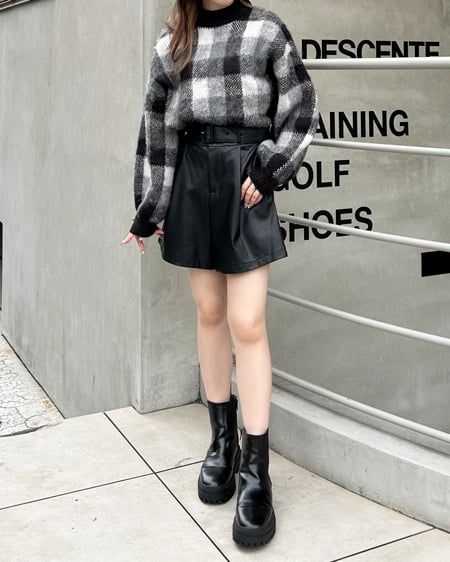 INGNI（イング） ショート丈チェック柄シャギーニット ｸﾛ