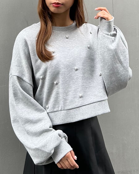 INGNI(イング) パールビジュー付スウェットプルオーバー グレー