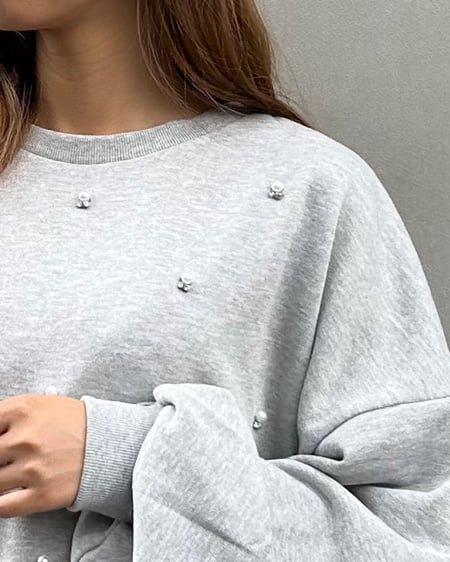 INGNI(イング) パールビジュー付スウェットプルオーバー グレー