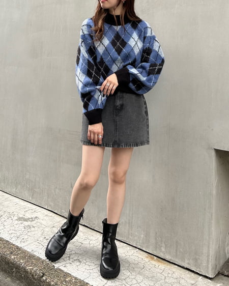 INGNI（イング） アーガイル柄シャギーニット ﾌﾞﾙｰ