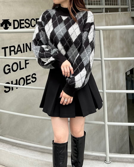 INGNI(イング) アーガイル柄シャギーニット クロ