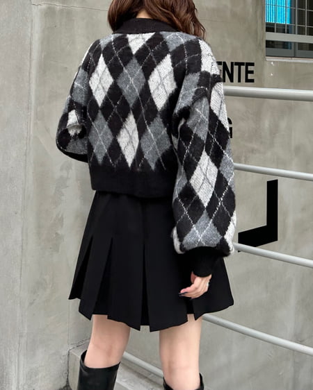 INGNI(イング) アーガイル柄シャギーニット クロ