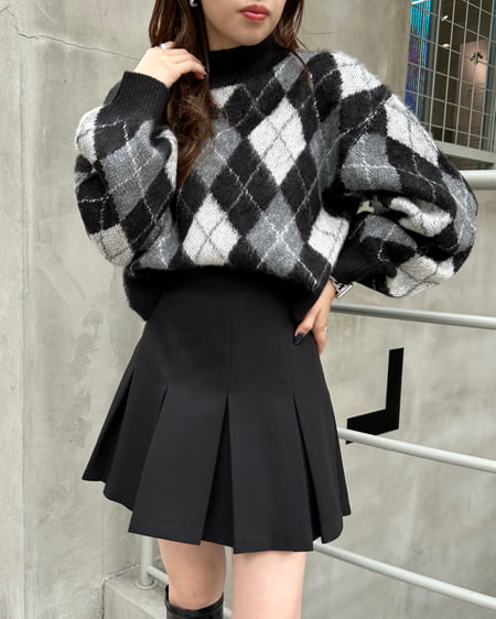 INGNI(イング) アーガイル柄シャギーニット クロ