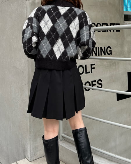 INGNI(イング) アーガイル柄シャギーニット クロ