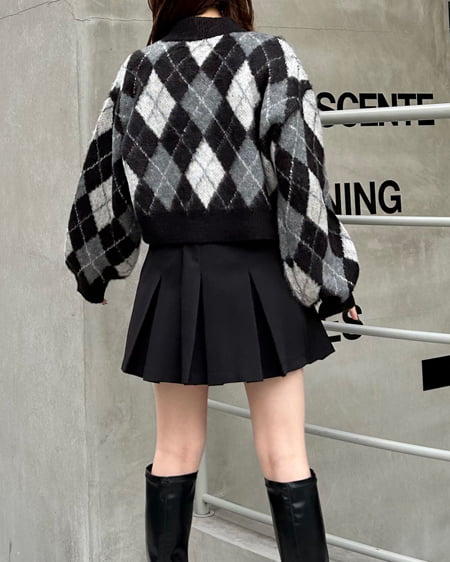 INGNI(イング) アーガイル柄シャギーニット クロ