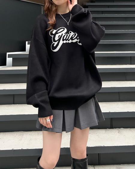 INGNI(イング) 配色ロゴチュニックニット クロ