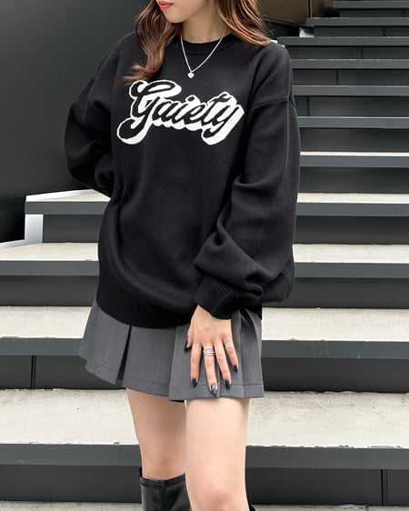 INGNI(イング) 配色ロゴチュニックニット クロ