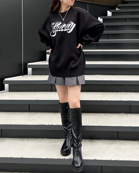 INGNI(イング) 配色ロゴチュニックニット クロ