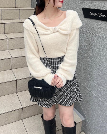 INGNI（イング） フェザーヤーンオフショルリボンニット ｱｲﾎﾞﾘｰ