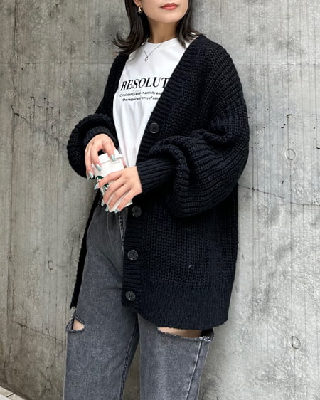 INGNI（イング） 畦モヘアタッチニットカーディガン ｸﾛ