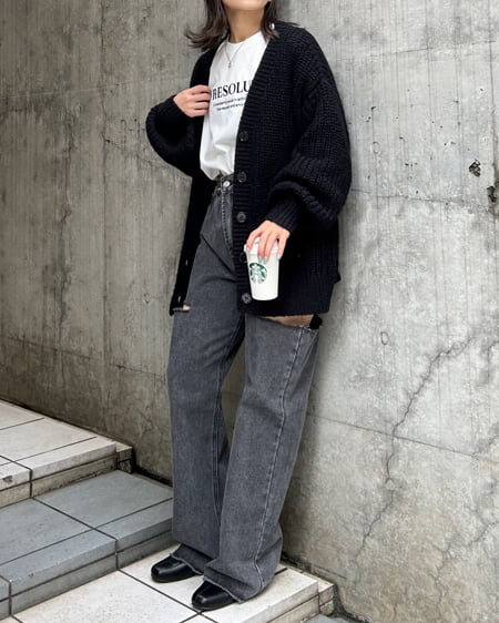 INGNI（イング） 畦モヘアタッチニットカーディガン ｸﾛ