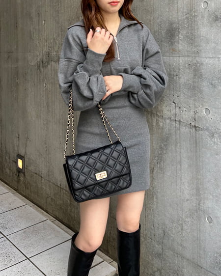 INGNI(イング) ハーフZIPチュニックワンピース チャコールグレー