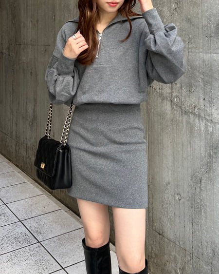 INGNI(イング) ハーフZIPチュニックワンピース チャコールグレー