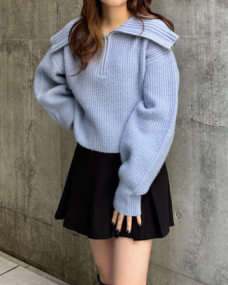 INGNI(イング) ビッグカラーもちもち畦ニット ブルー