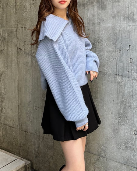 INGNI(イング) ビッグカラーもちもち畦ニット ブルー