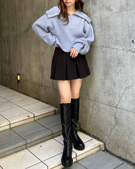 INGNI(イング) ビッグカラーもちもち畦ニット ブルー