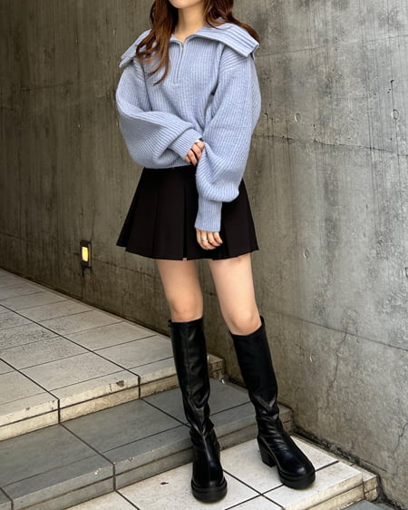 INGNI(イング) ビッグカラーもちもち畦ニット ブルー