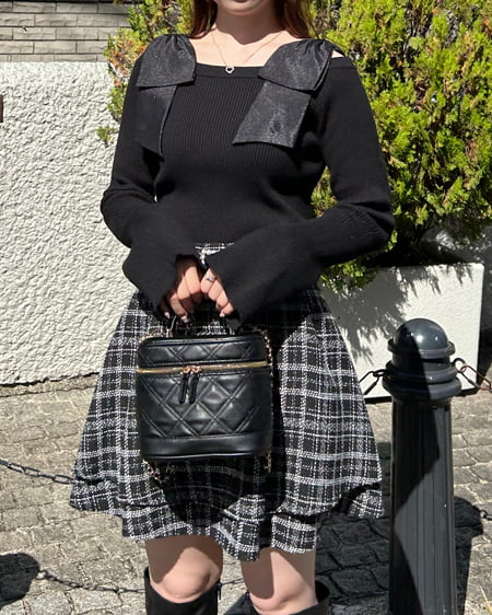 INGNI(イング) オフショル肩リボンニット クロ