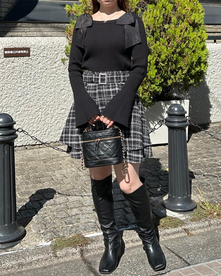 INGNI(イング) オフショル肩リボンニット クロ